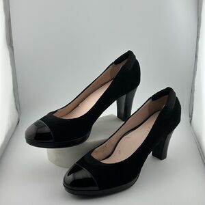 Taryn Rose Elegant Black Suede and Patent Leather Women's Heels